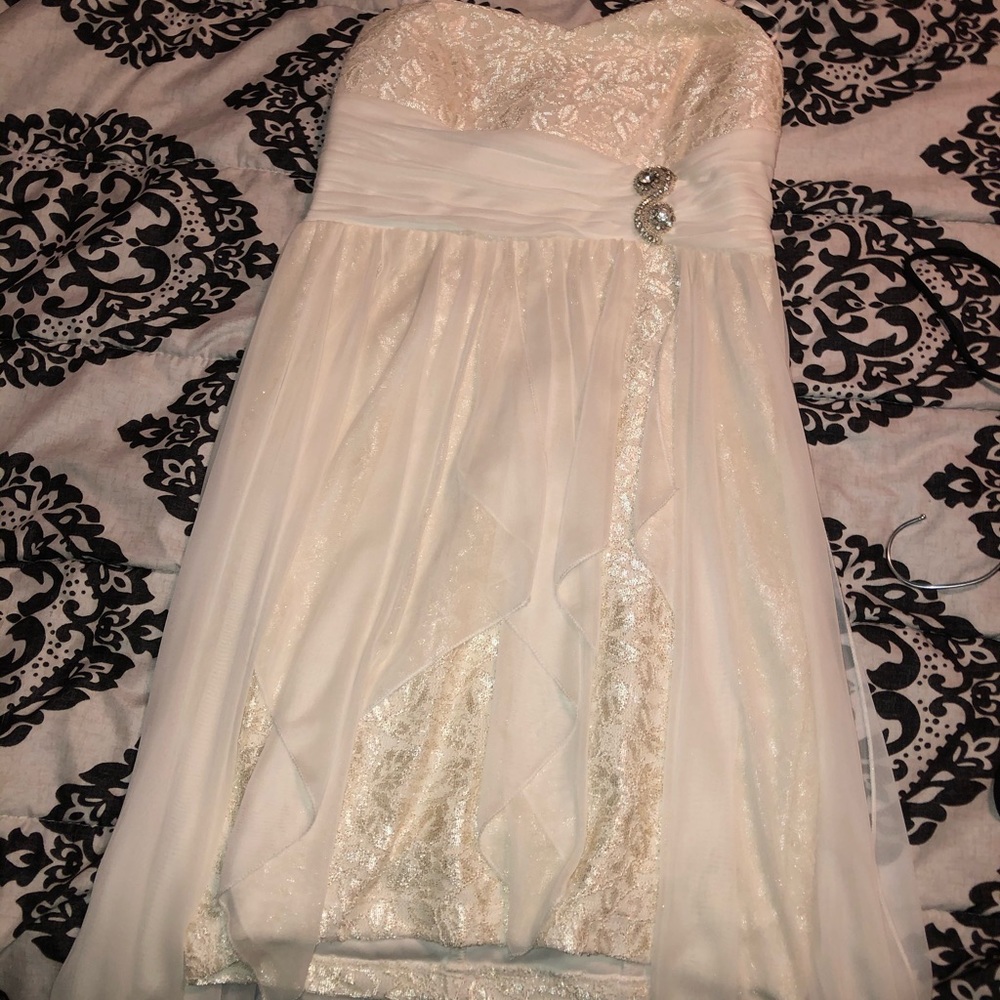 White strapless formal dress